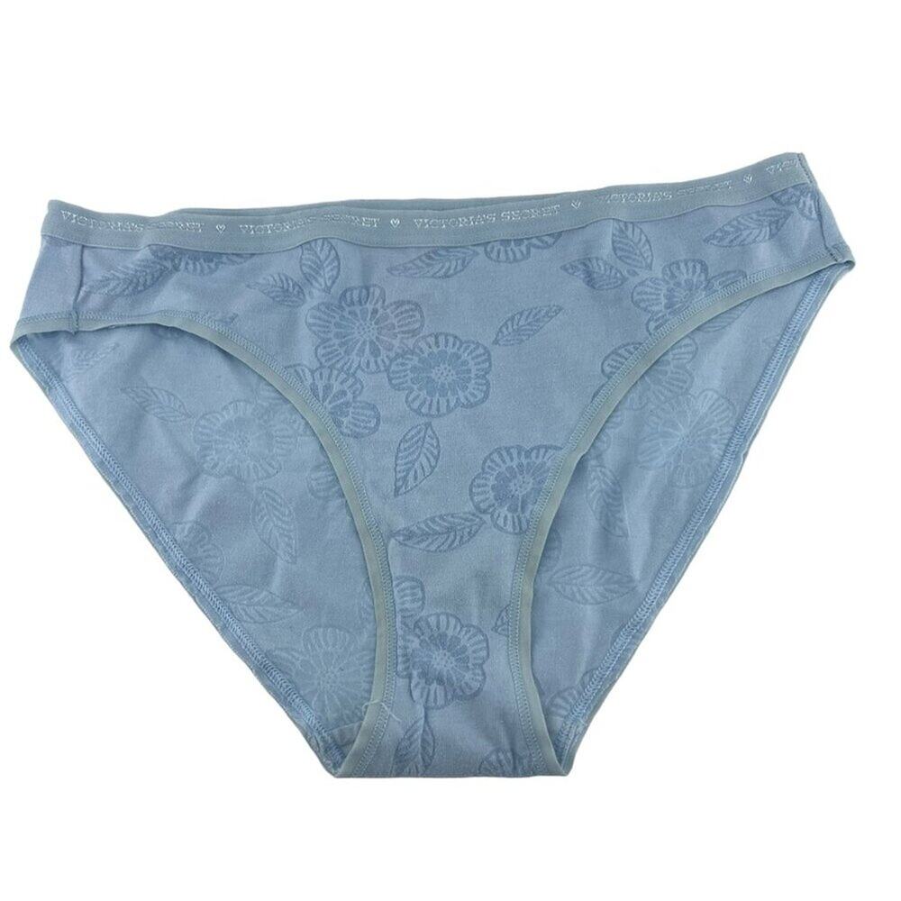 Victoria's Secret Sheer Bikini Panty Pale Blue Sheer Floral Womens Size Small